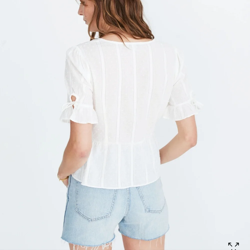 Madewell White Swiss Dot Wrap Peplum Top